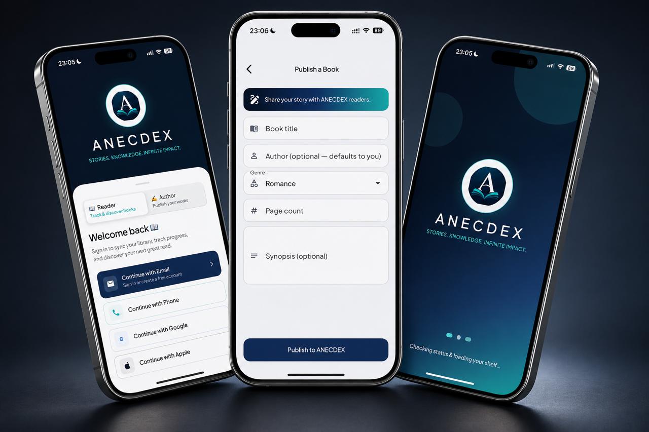 ANECDEX app shown on three phones
